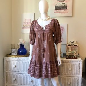 Daughters of India brown boho babydoll mini dress XS